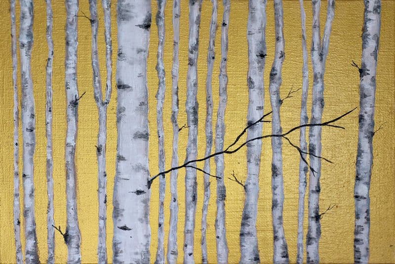 Birch forest on a golden background
