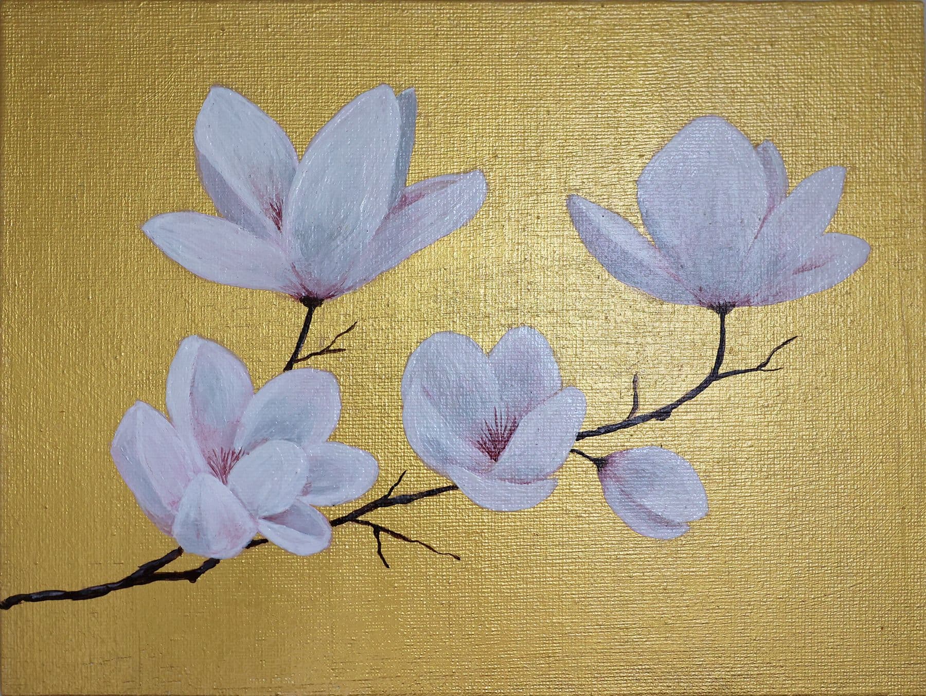 magnolias on a golden background